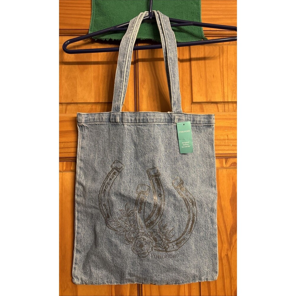 Maurices Horseshoes Denim Tote Western Style Jean Purse Casual Handbag NEW